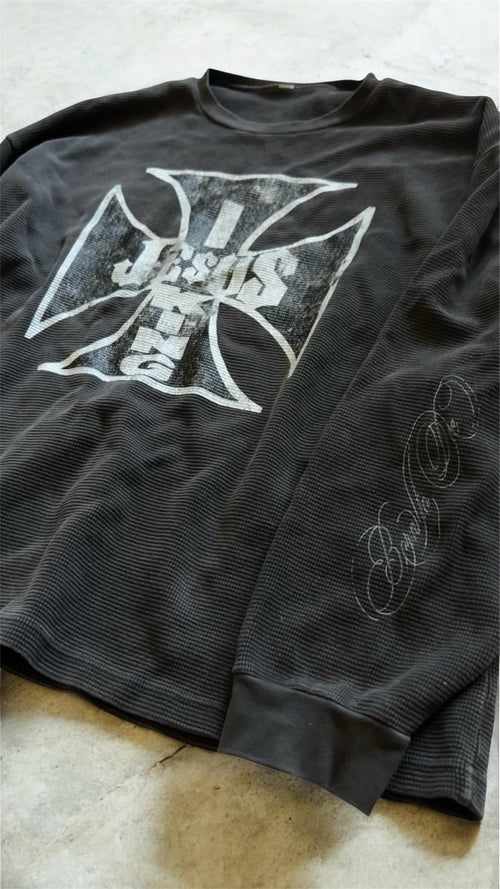"Jesus is King" waffle knit thermal