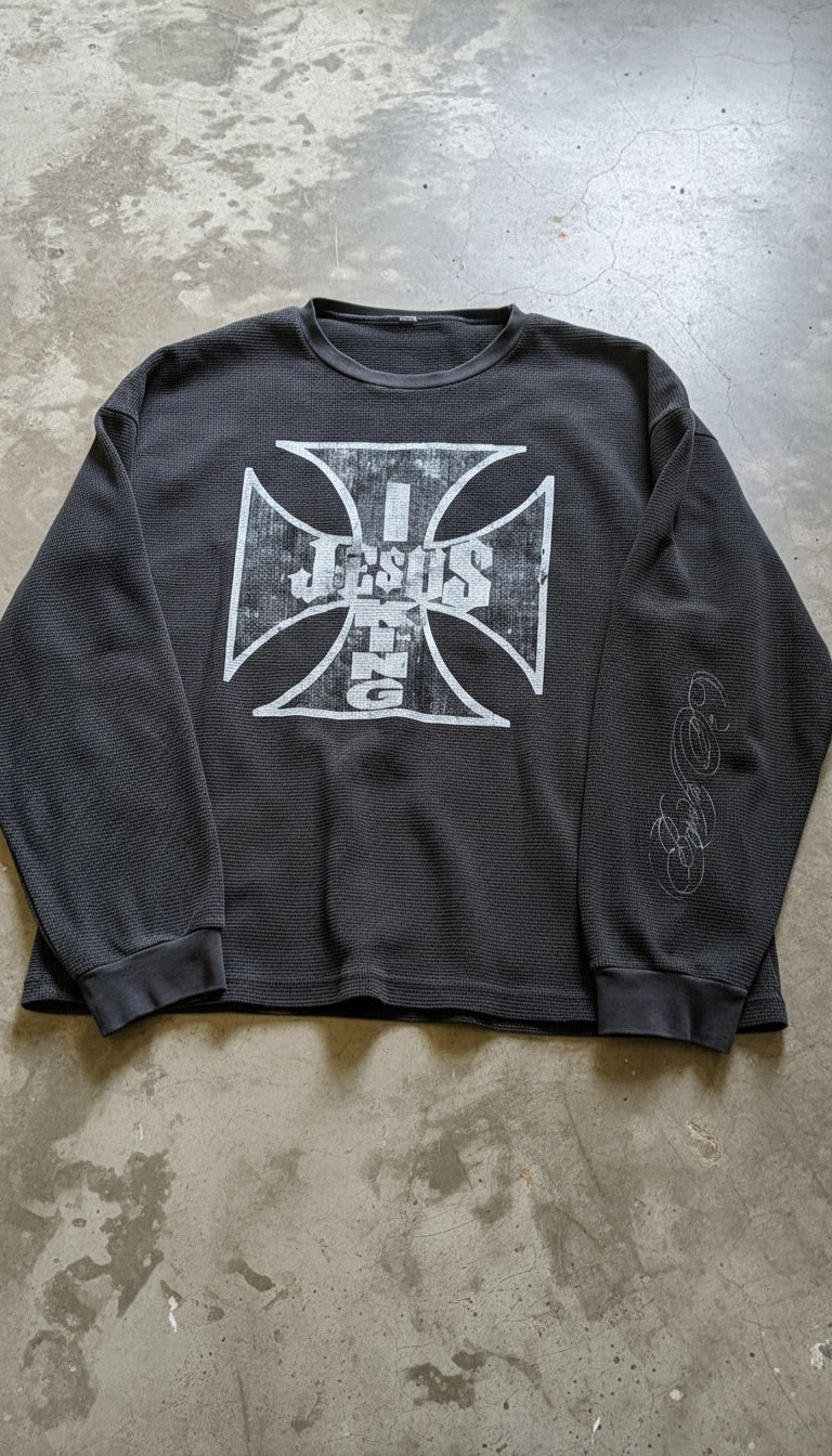 "Jesus is King" waffle knit thermal